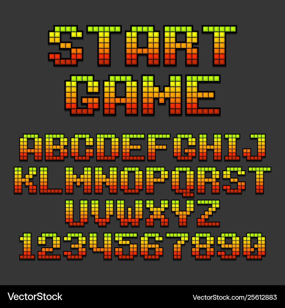 Pixel retro style video game font vector image