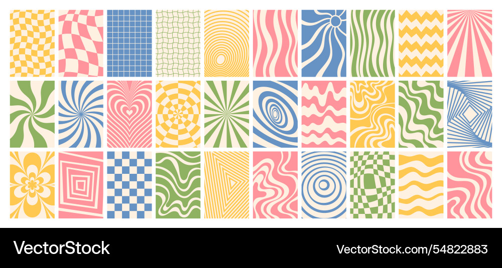 Retro Swirls & Checks Pattern Set Vector Image