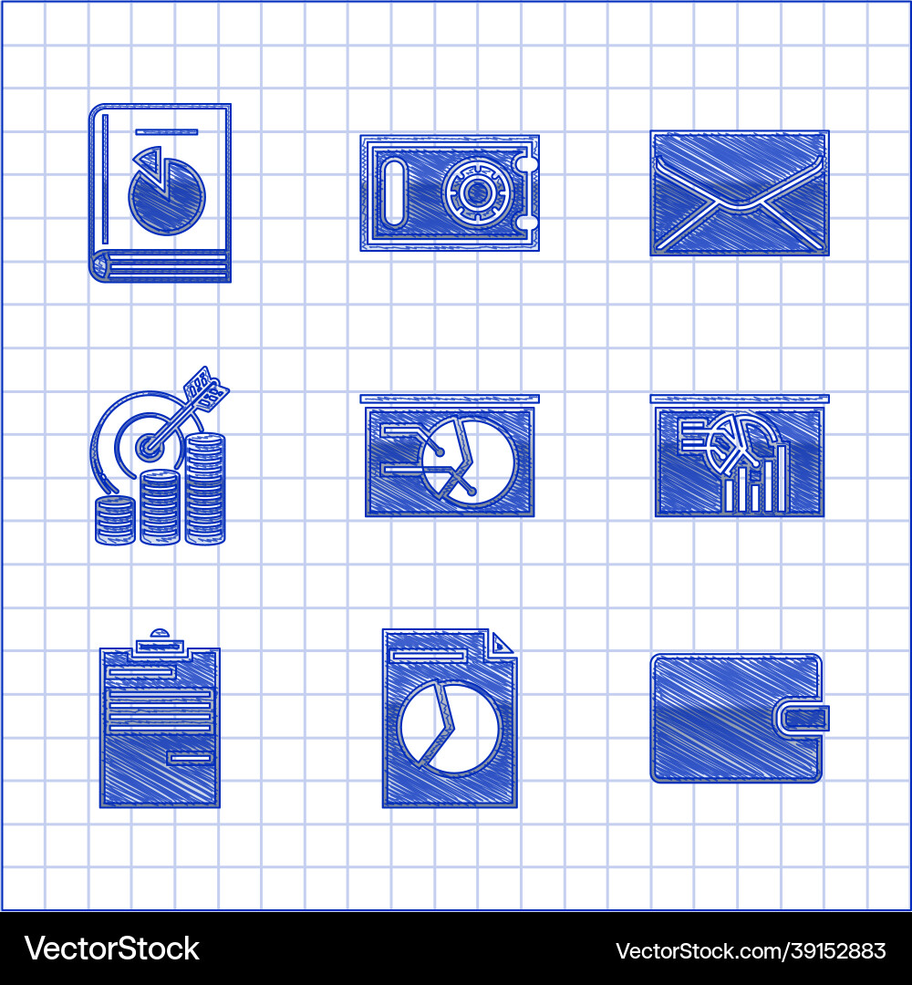 Set board with graph chart document wallet Set board with graph chart document wallet vector image