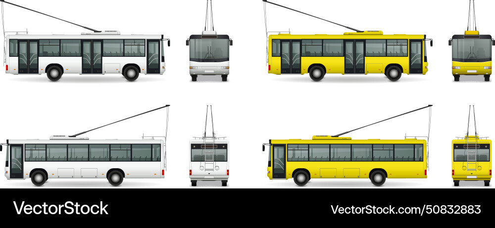 Trolleybus realistic mockup set Royalty Free Vector Image