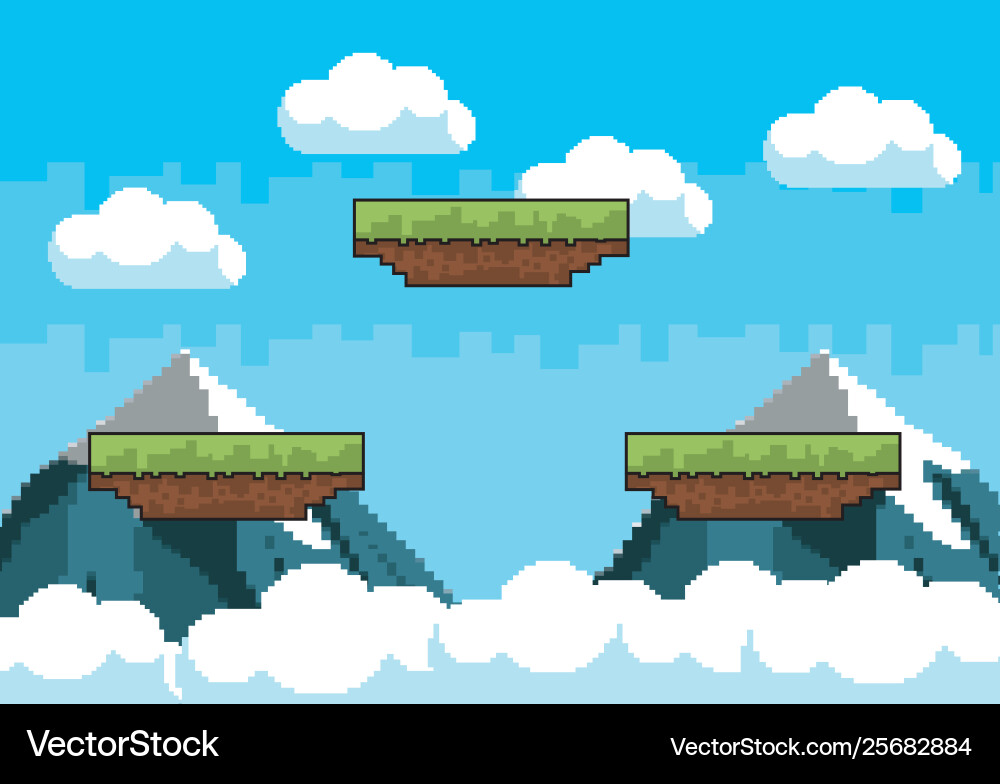 Arcade game world and pixel scene design vector image