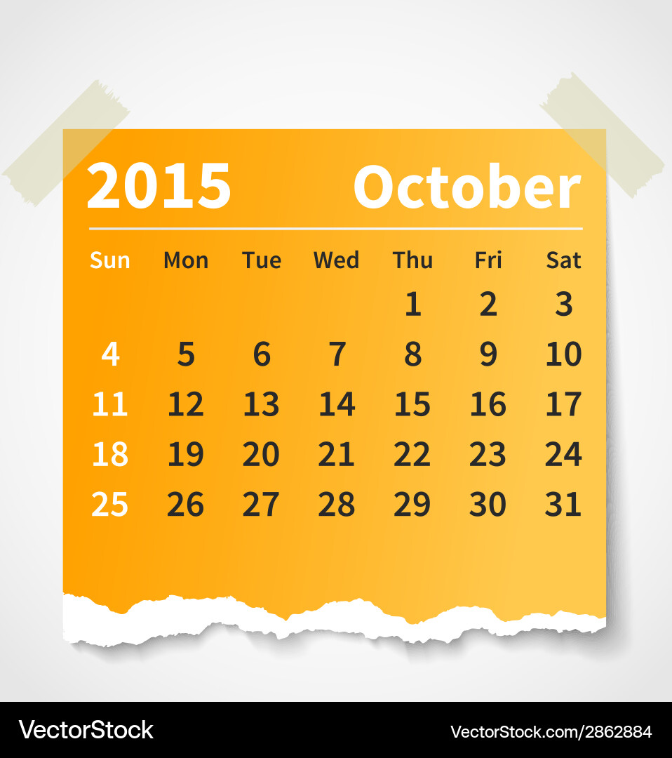 Calendar october 2015 colorful torn paper Vector Image