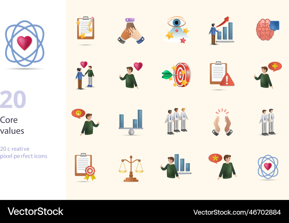 Core values set creative icons imagination Core values set creative icons imagination vector image
