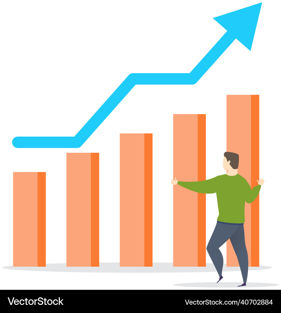 Man looking at bar chart growing graph data Man looking at bar chart growing graph data vector image