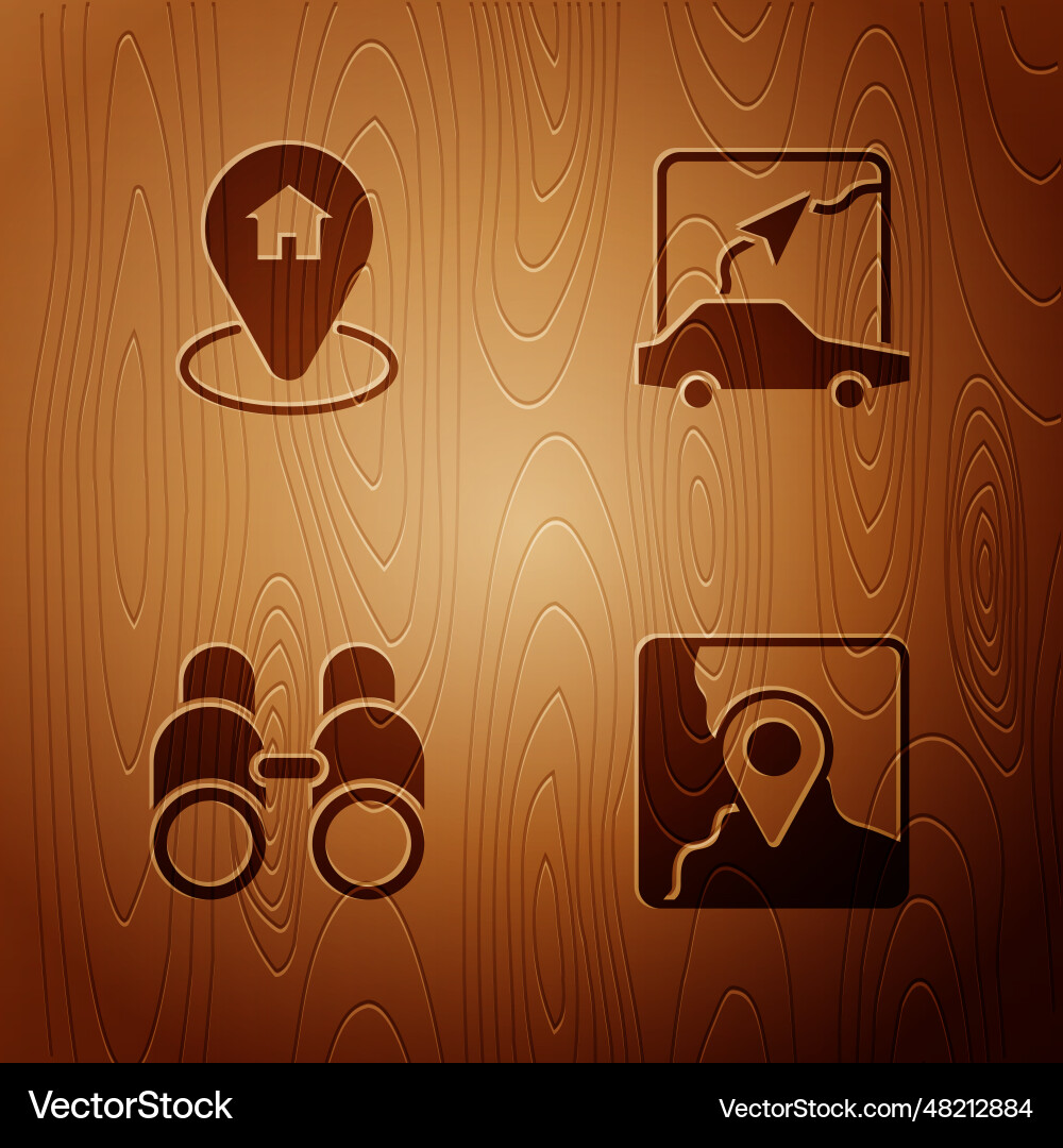 Set folded map with location marker vector image