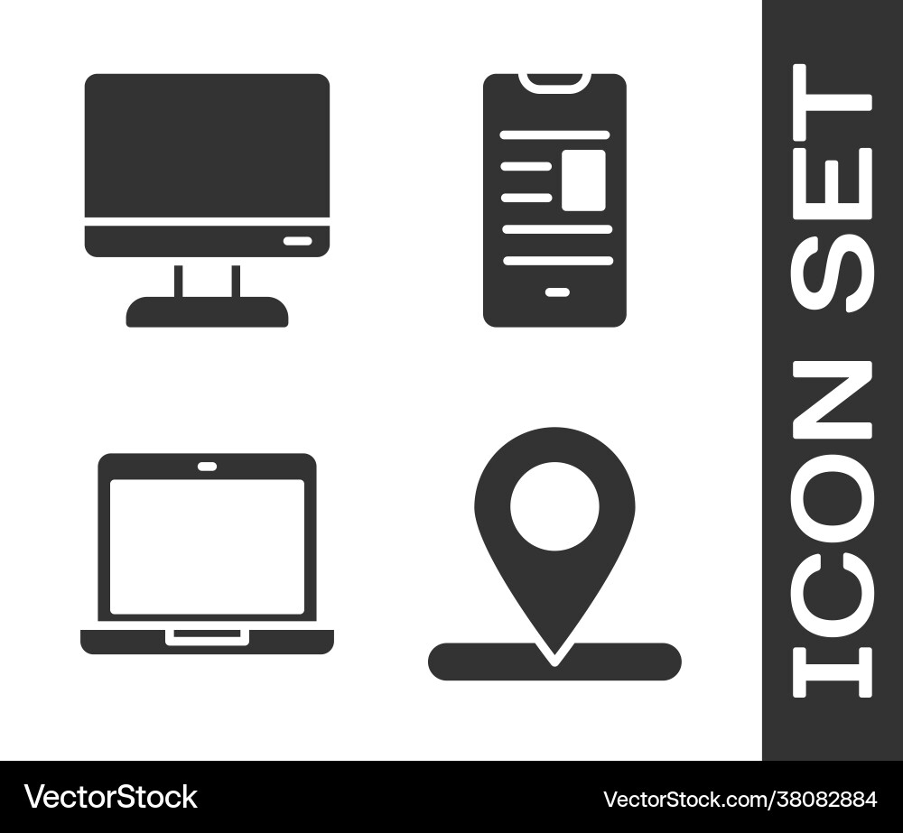 Set location computer monitor screen laptop Set location computer monitor screen laptop vector image
