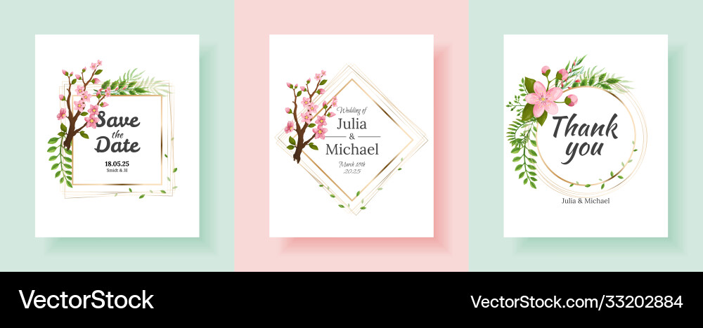 Set sakura flowers backgrounds floral wedding Set sakura flowers backgrounds floral wedding vector image