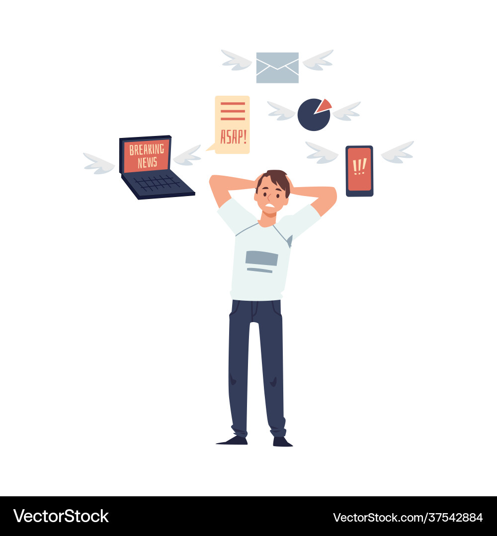 Young man overloading information and data Vector Image