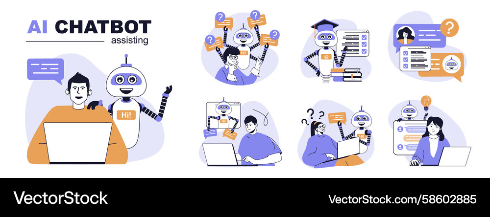 Ai chatbot assisting concept set in flat web Vector Image