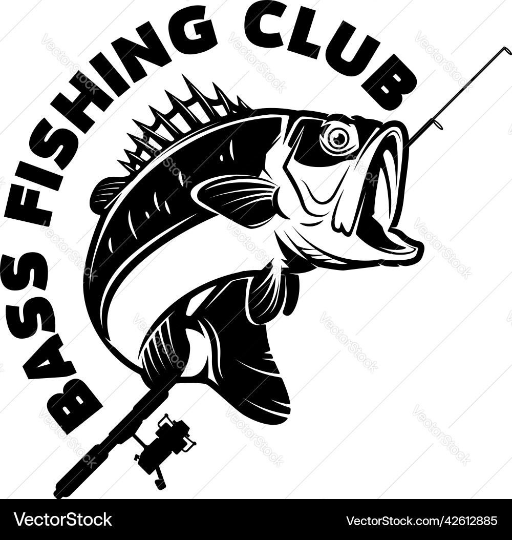 Bass fishing club fish and rod Bass fishing club fish and rod vector image