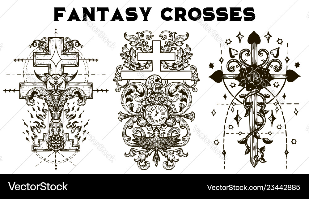 Fantasy Crosses & Gothic Patterns vector image