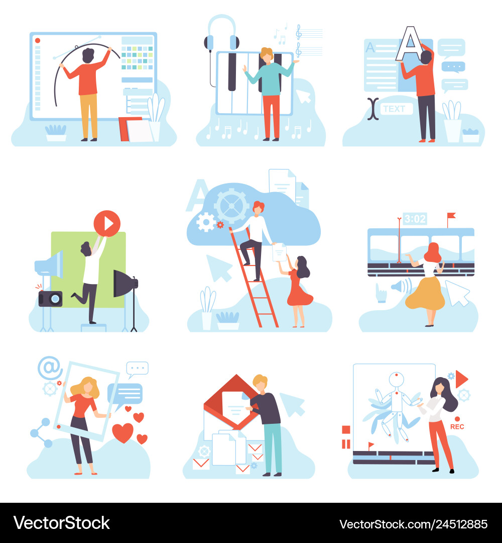 People creating digital content set technology Vector Image