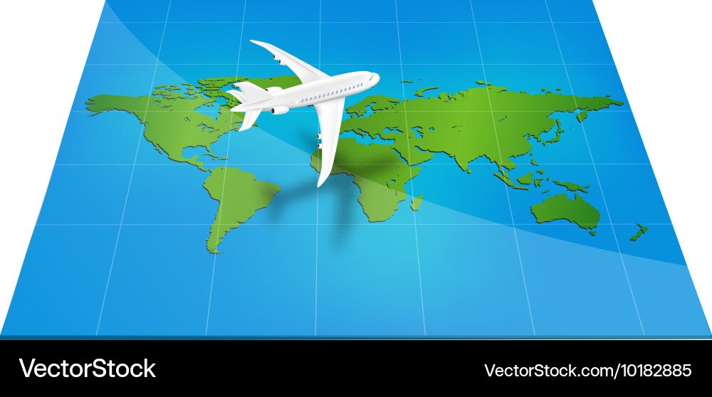 Plane the world map with concept of three-dimensio Vector Image