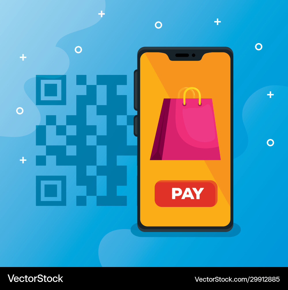 Scan qr code with smartphone and bag shopping Scan qr code with smartphone and bag shopping Vector Image