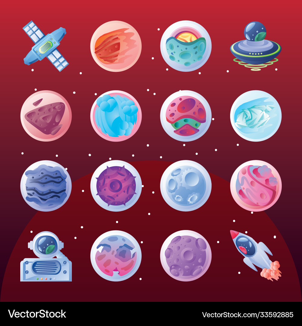 Set icons solar system in red background Set icons solar system in red background Vector Image