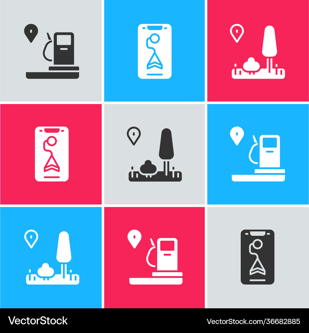 Set location and gas station city map navigation Set location and gas station city map navigation vector image