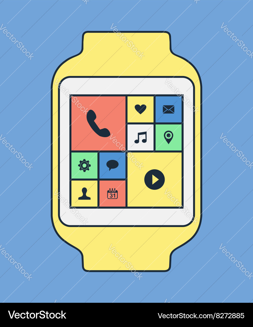 Smart watch with apps in line art vector image