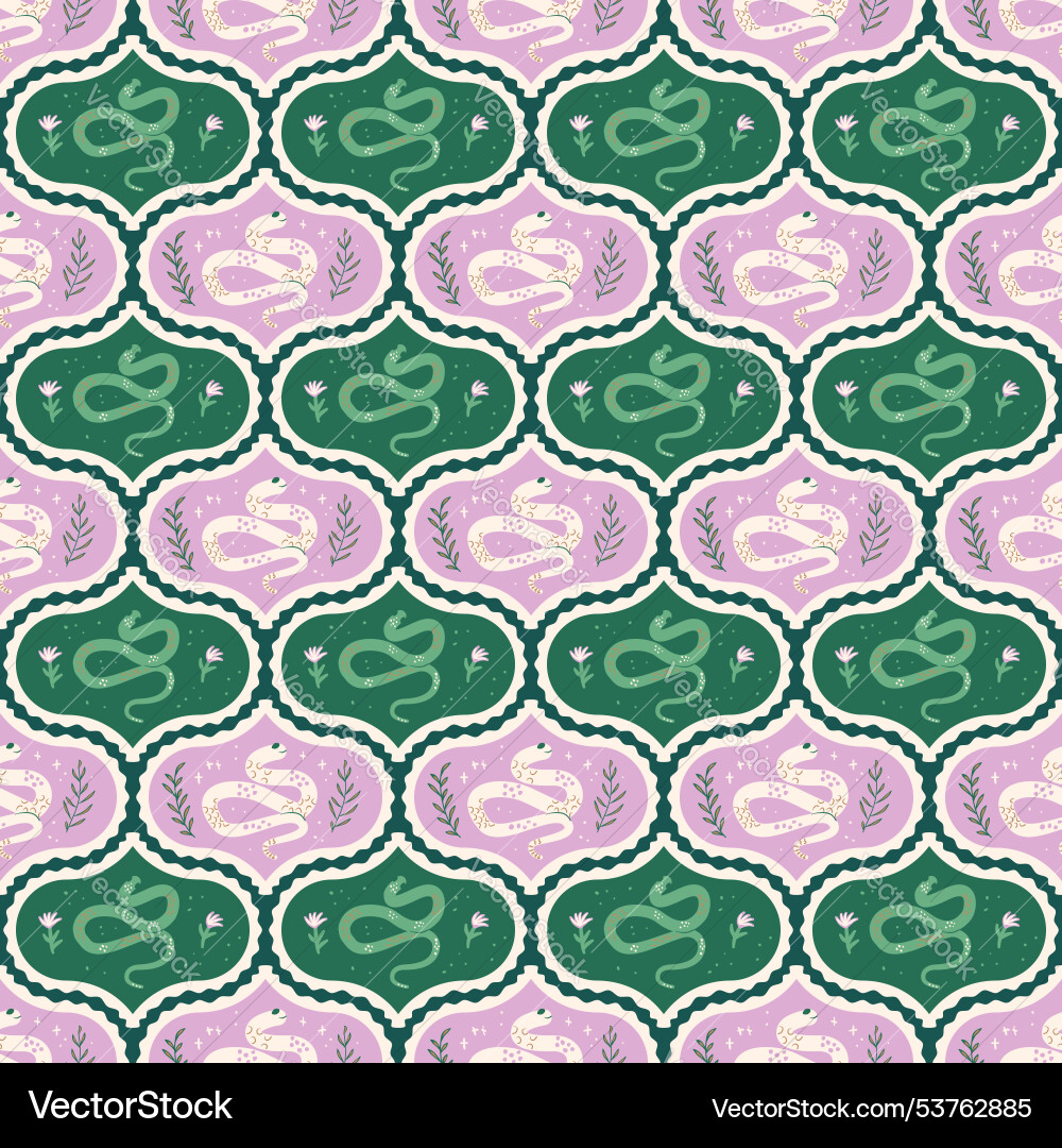 Snakes damask seamless pattern reptiles repeat vector image