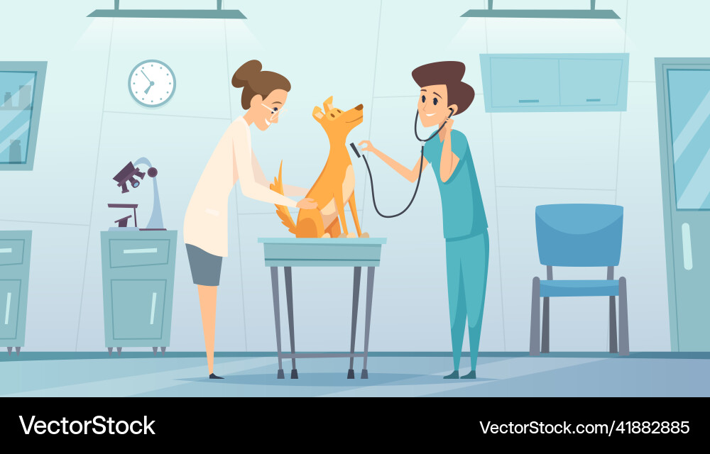 Tierarzt Klinik Arzt im Kabinett Prüfung Tierarzt Klinik Arzt im Kabinett Prüfung vektorbild