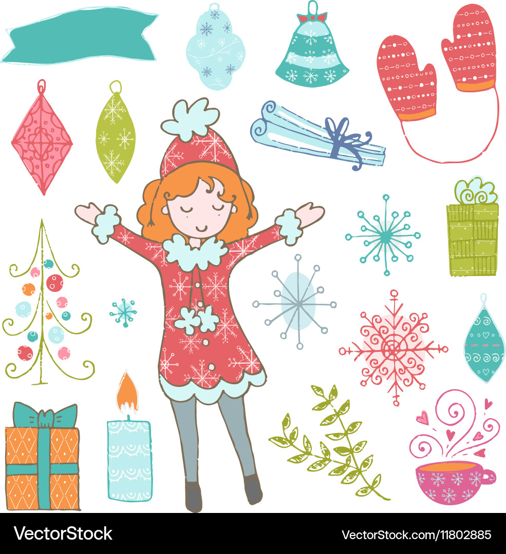 Winter hand drawn elements collection Vector Image