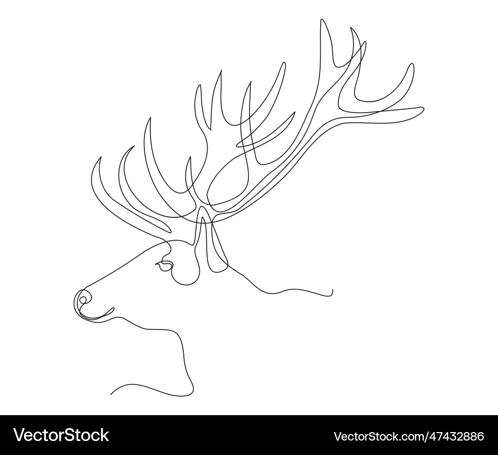 Abstract deer head with horns continuous one line vector image