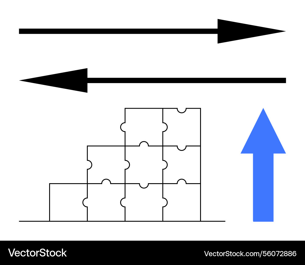 Arrows indicating direction with puzzle block Arrows indicating direction with puzzle block vector image