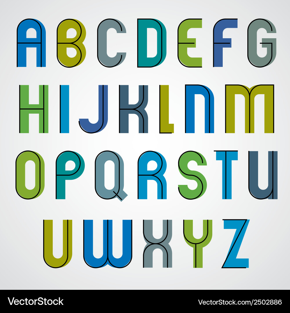 Colorful binary cartoon font rounded upper case vector image