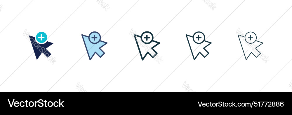 Cursor plus icon set computer click arrow symbol vector image