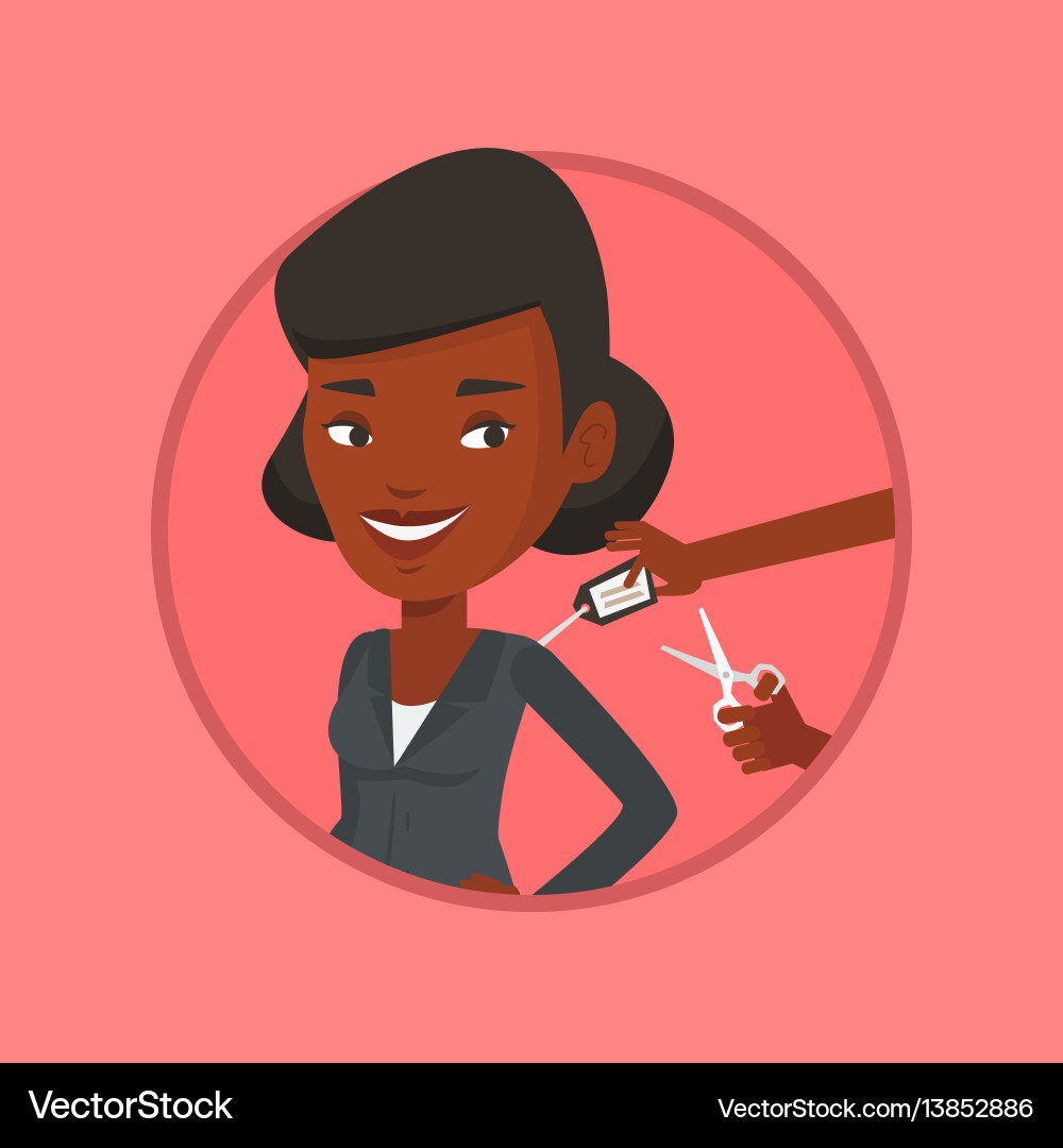 Frau Schneiden Preis-Tag aus neuem T-Shirt Frau Schneiden Preis-Tag aus neuem T-Shirt vektorbild
