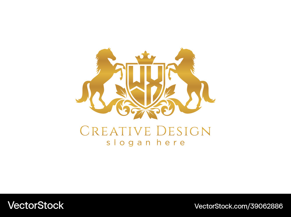 Initial wx retro golden crest with shield and two Initial wx retro golden crest with shield and two vector image
