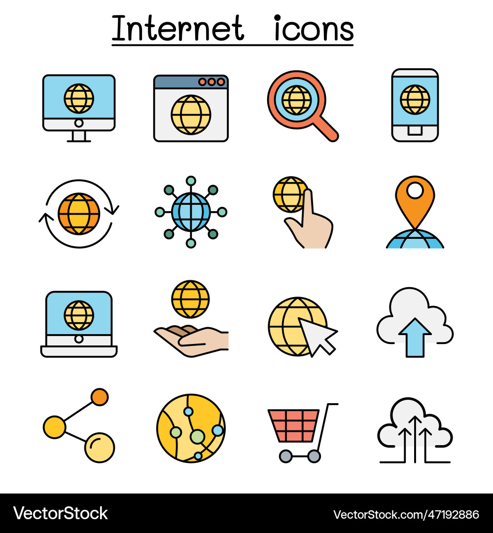 Internet color line icon set Internet color line icon set vector image