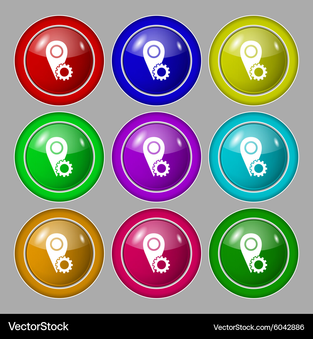Map pointer setting icon sign symbol on nine round vector image