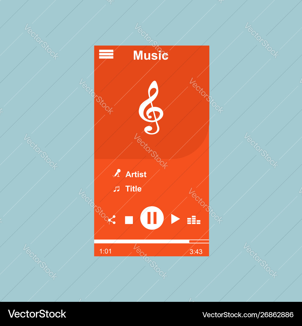Media player application app template with flat Media player application app template with flat Vector Image
