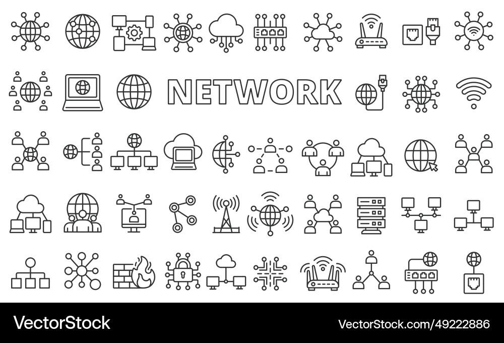 Network icon set in line design net global Network icon set in line design net global vector image