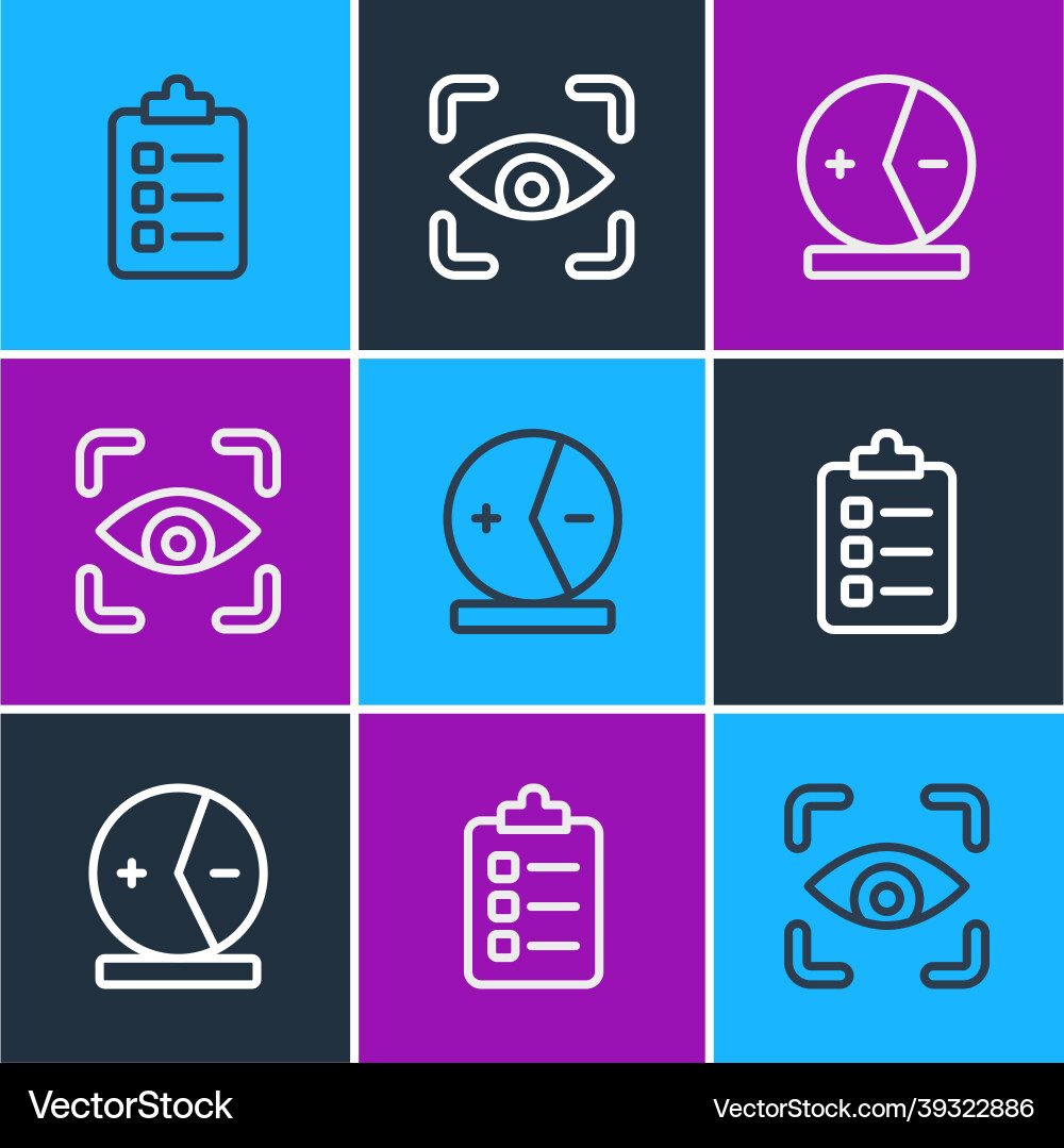 Set line to do list or planning atom and eye scan Set line to do list or planning atom and eye scan vector image