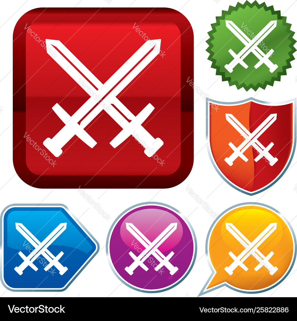 Set shiny icon series on buttons sword vector image