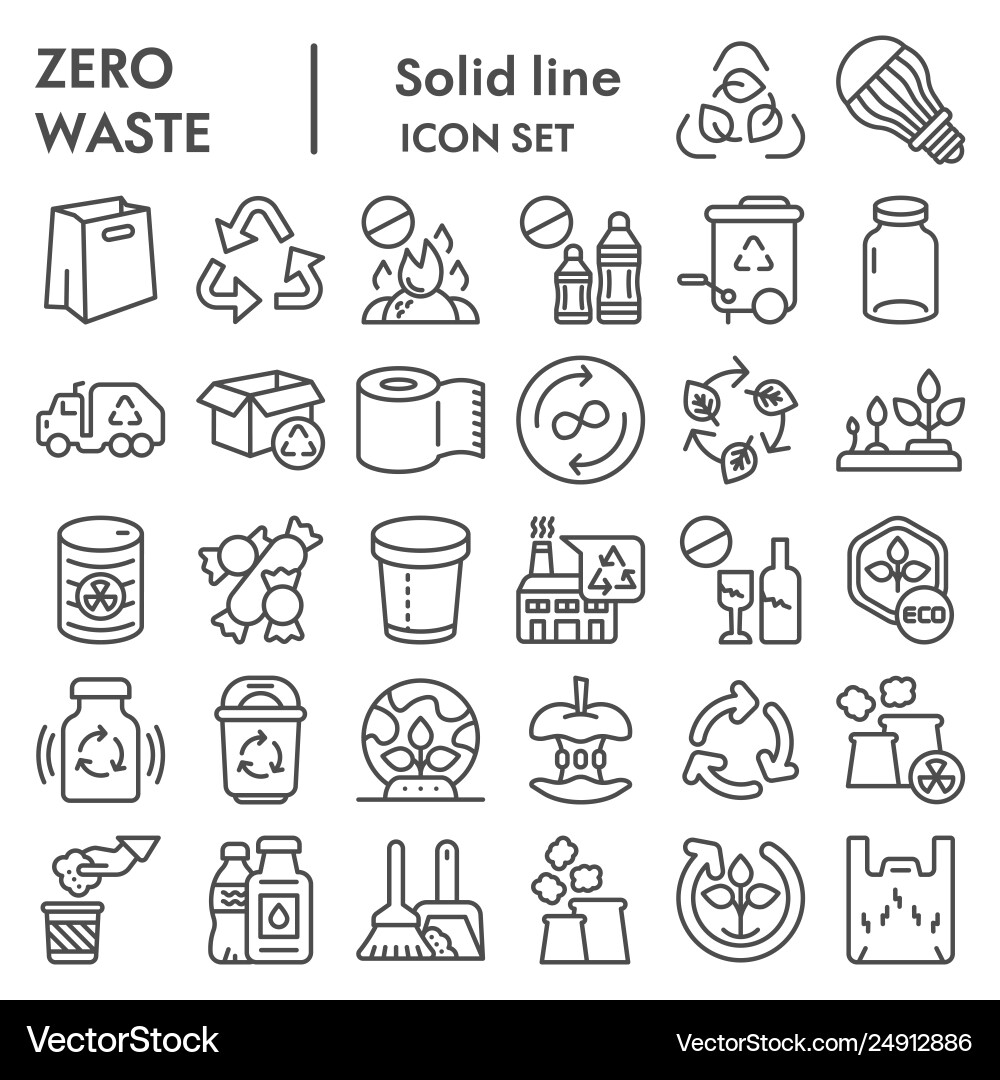Zero waste line icon set reuse symbols collection Zero waste line icon set reuse symbols collection Vector Image