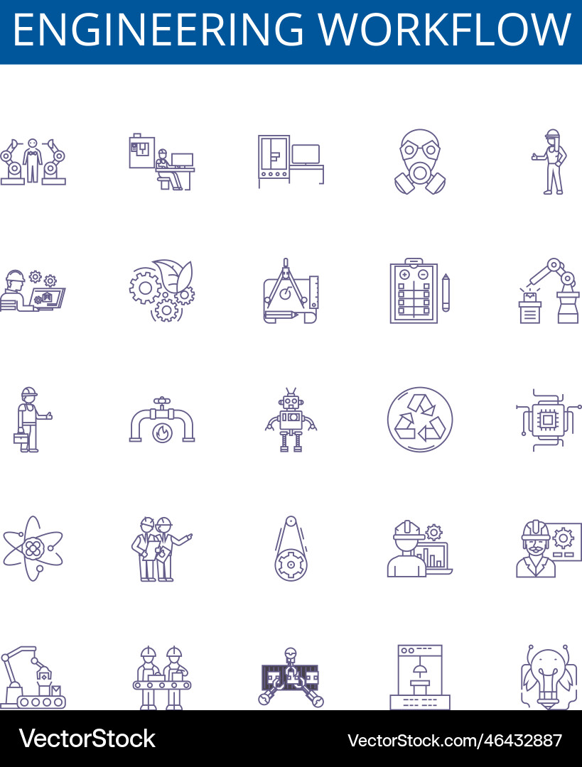 Engineering workflow line icons signs set design Engineering workflow line icons signs set design vector image