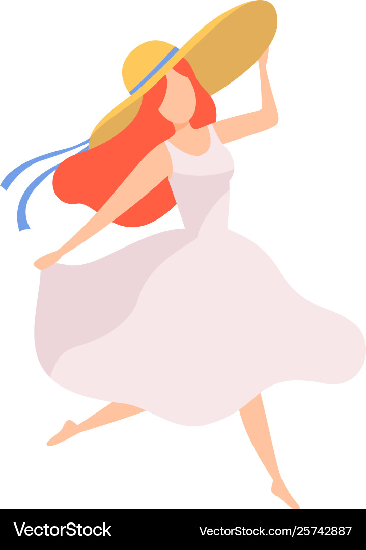 Girl in white dress and straw hat beautiful young Girl in white dress and straw hat beautiful young vector image