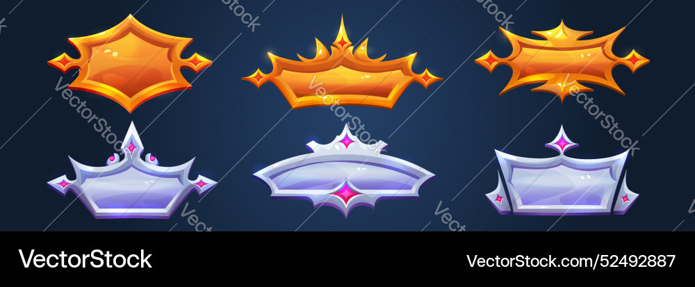 Golden and silver medieval game frame button Vector Image