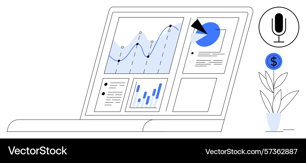 Laptop screen displaying analytics with charts Laptop screen displaying analytics with charts vector image