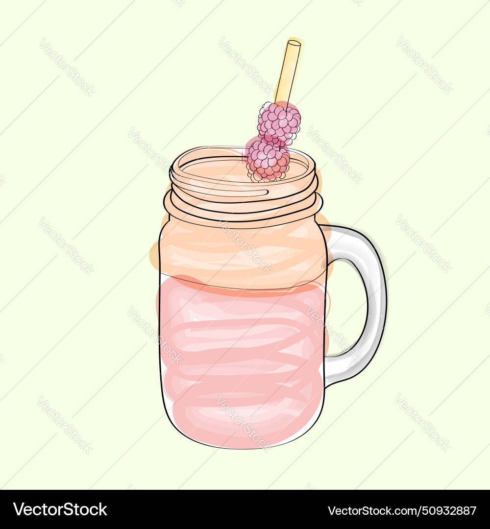 Mason jar with straw and raspberry Vector Image