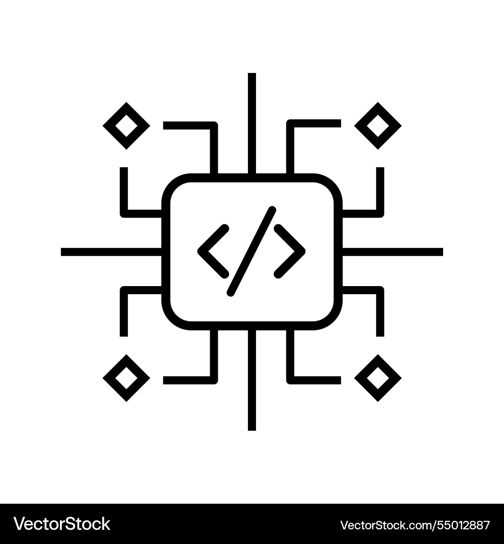 Microchip with code line art icon for software Vector Image