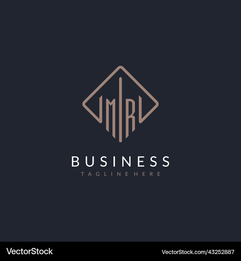 Mr initial logo with curved rectangle style design Mr initial logo with curved rectangle style design Vector Image