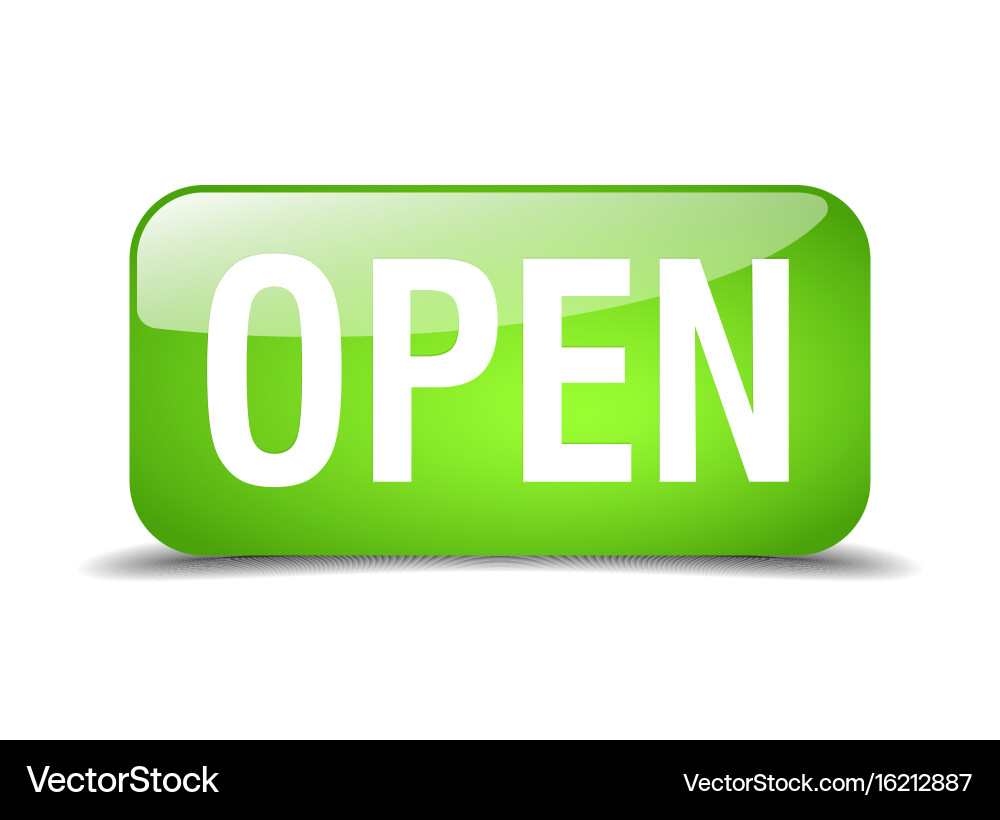 Open green square 3d realistic isolated web button vector image