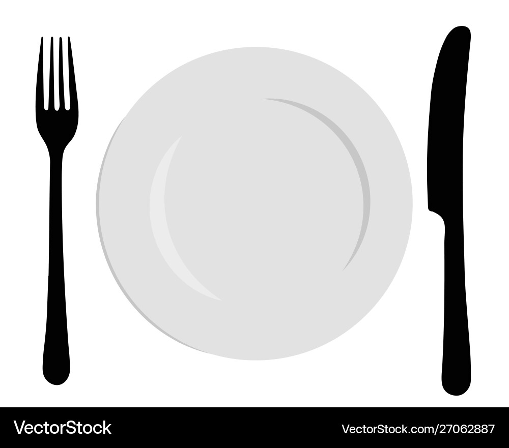 Plate with a fork and knife logo cutlery Plate with a fork and knife logo cutlery vector image