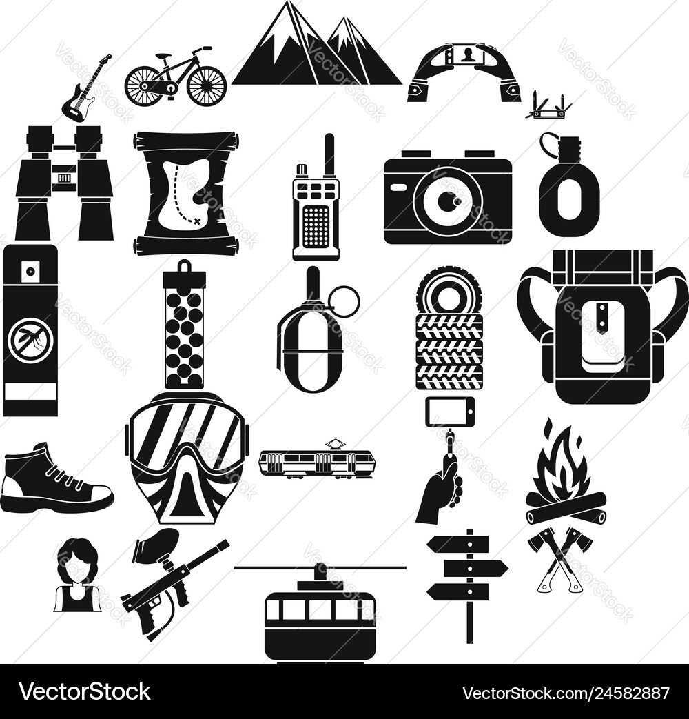 Rest by the fire icons set simple style Rest by the fire icons set simple style Vector Image