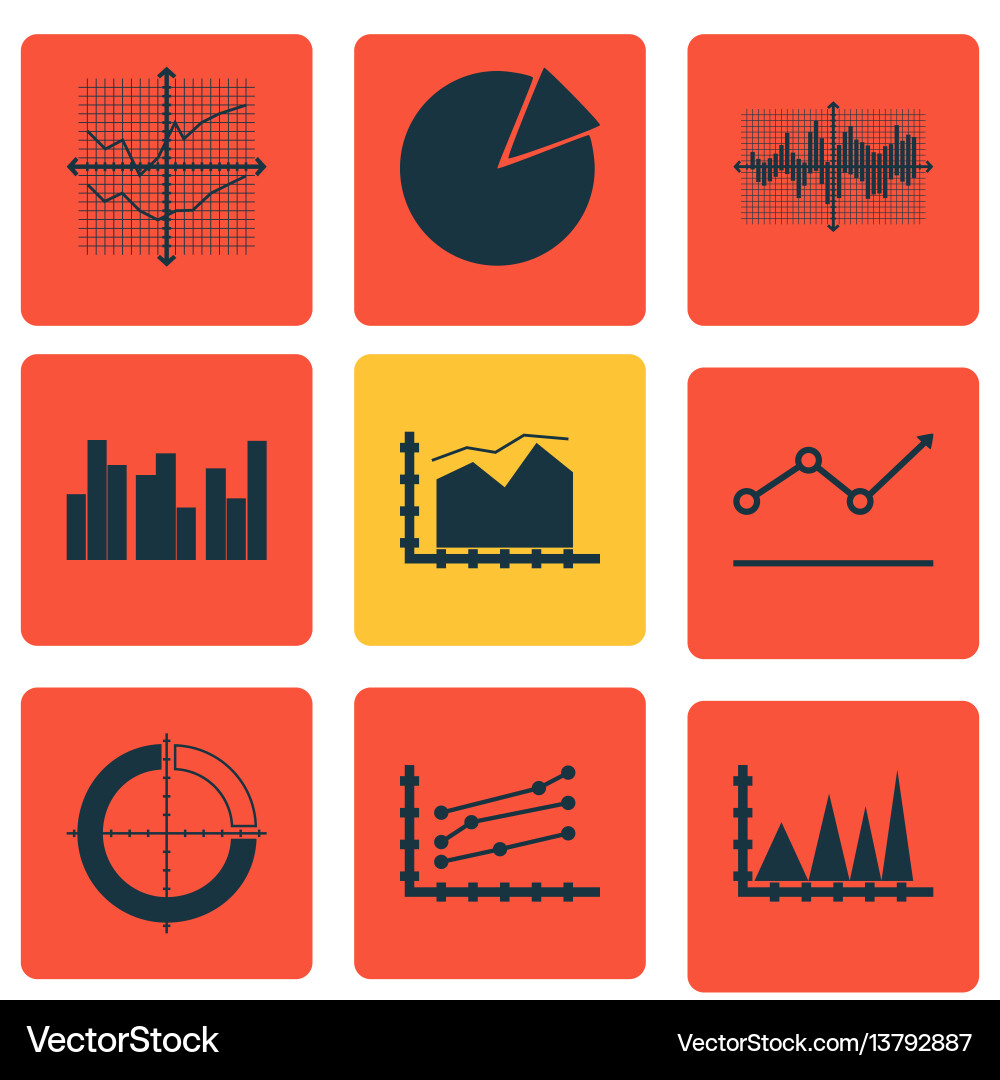 Set of graphs diagrams and statistics icons Set of graphs diagrams and statistics icons vector image