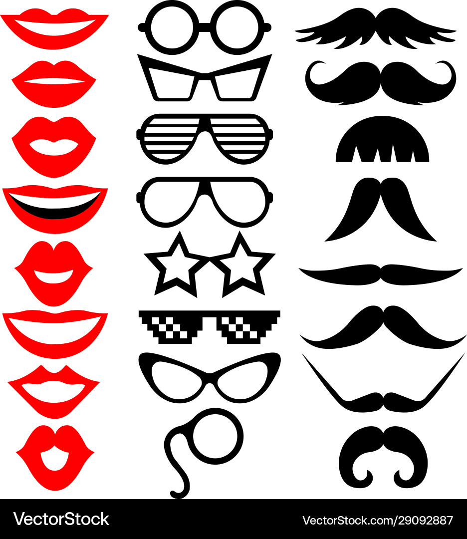 Set photobooth props mustache eyeglasses lips Set photobooth props mustache eyeglasses lips vector image