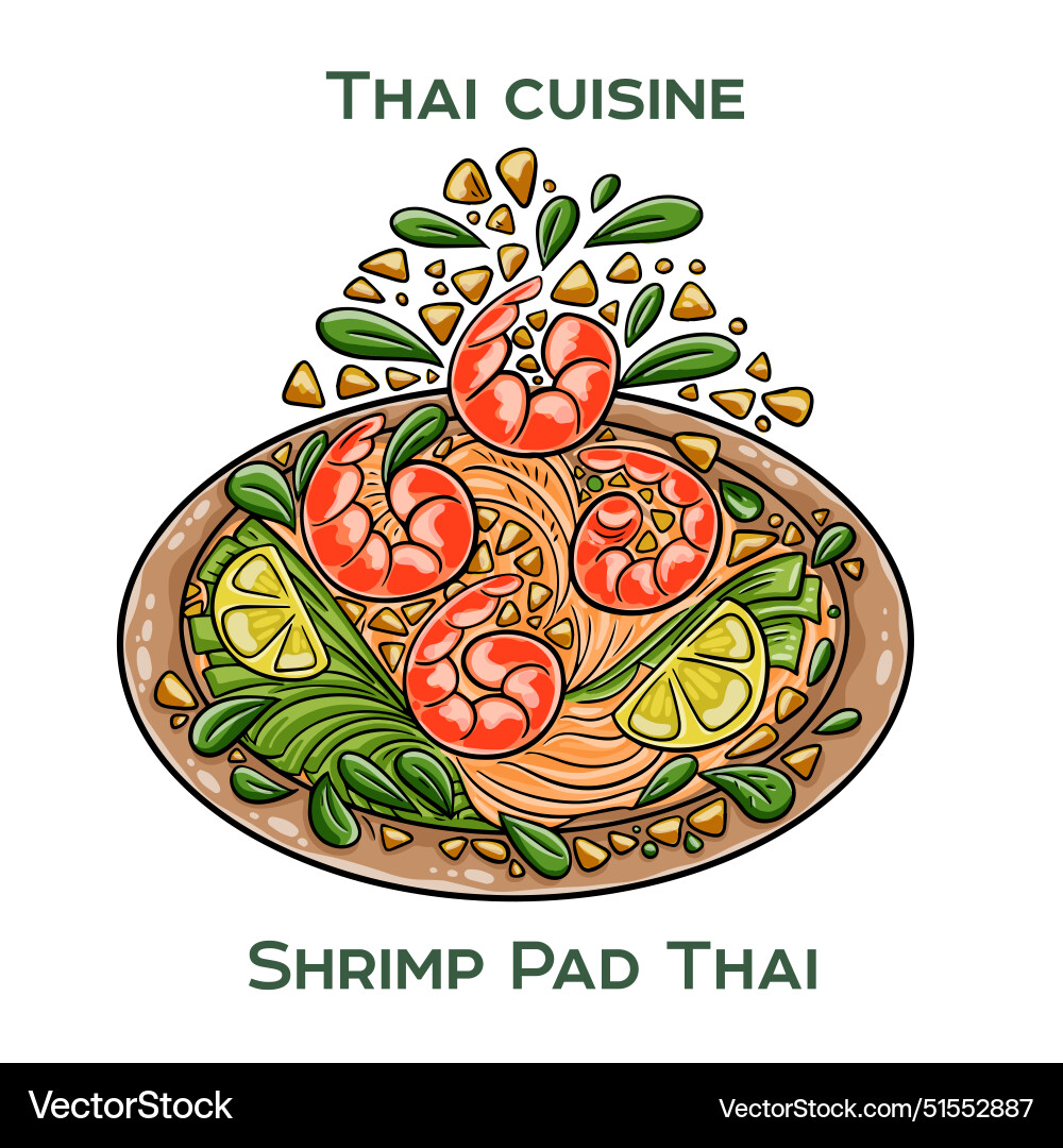Traditional thai food shrimp pad on white Traditional thai food shrimp pad on white vector image